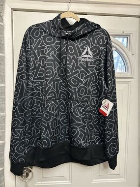 Reebok Black Hoodie with White Logo and Red Tag